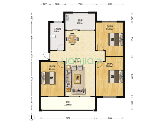 海事局家属院 3室1厅1卫 139平方