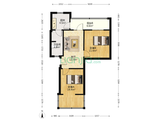 玉林北街5号 2室1厅1卫 52平方