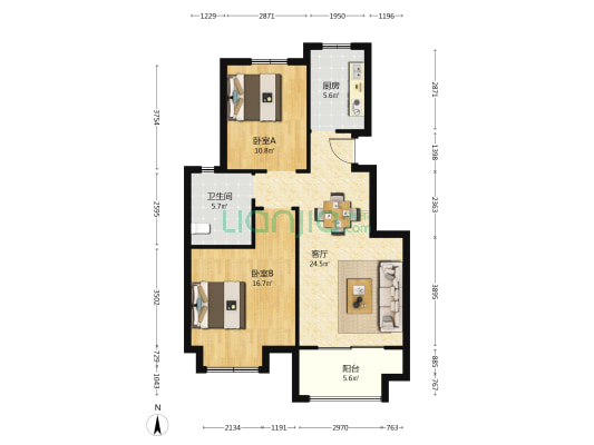 宏顺花园 2室1厅1卫 85平方