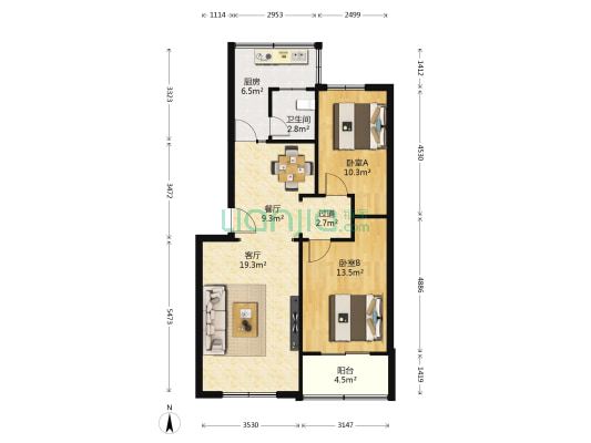 粮油运输贸易公司家属院 2室2厅1卫 85平方