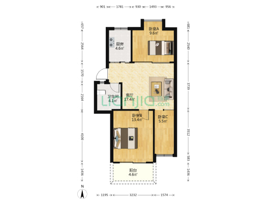 东方纽约 3室1厅1卫 63平方