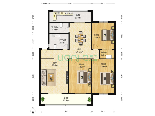 枣园安居小区东区 3室2厅2卫 166平方