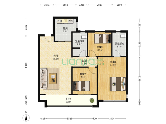 中梁·拾光漫城 3室1厅2卫 117平方