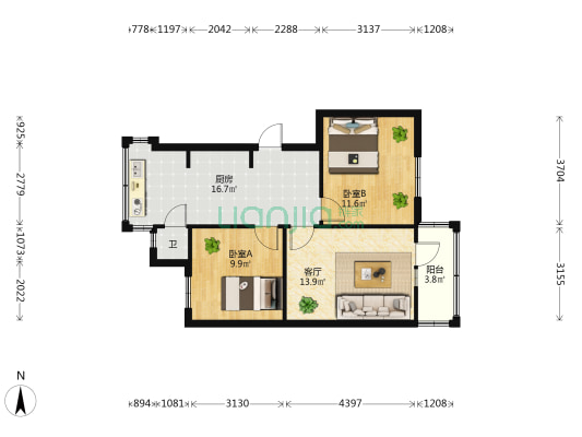 小菜园150号 2室1厅1卫 55平方
