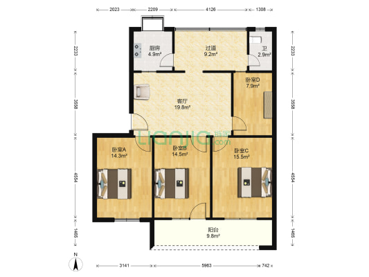 江夏农委宿舍 4室1厅1卫 118平方