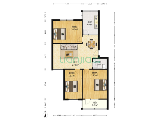 金属公司小区 3室1厅1卫 105平方