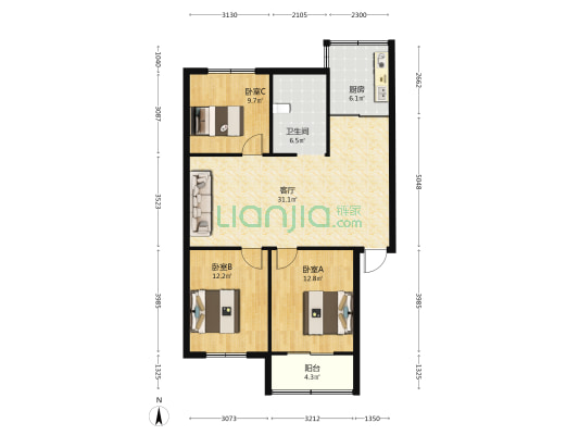 顺昌商场住宅楼 3室1厅1卫 96平方