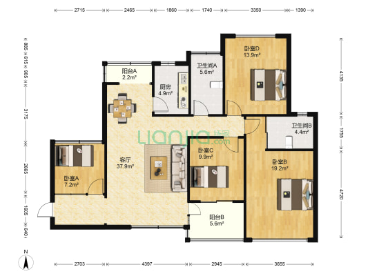 明日星洲 4室1厅2卫 132平方