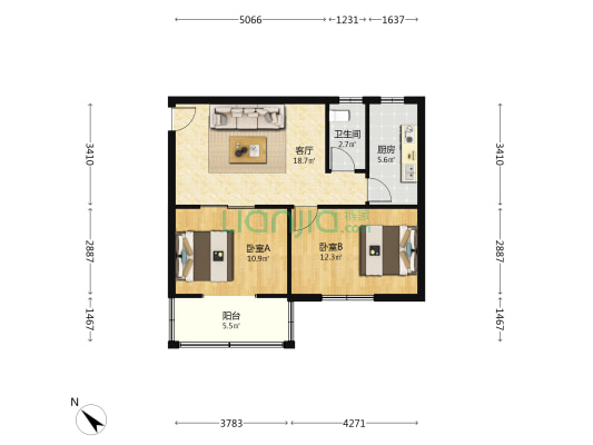 大弯南路51号院 2室1厅1卫 66平方