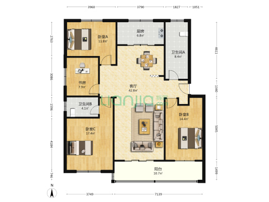 机关事务管理局家属院（健康路） 4室1厅2卫 170平方
