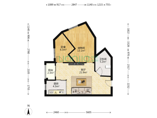 联发瞰青1期 1室1厅1卫 81平方