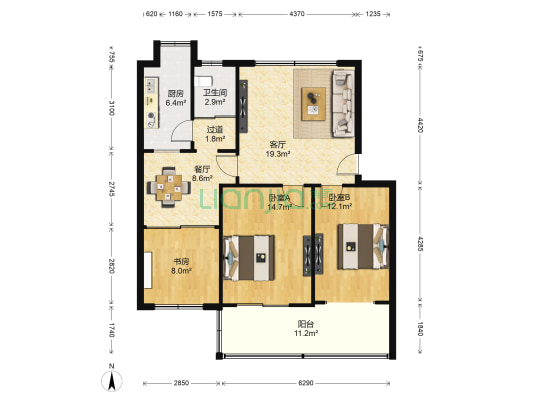 华东交通大学南区宿舍楼 3室2厅1卫 97平方