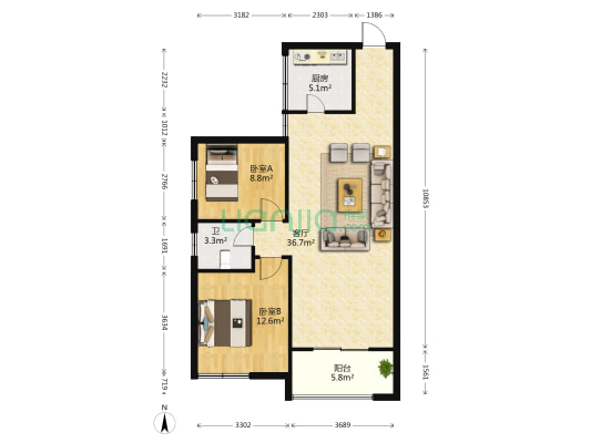 盛地春天里 2室1厅1卫 85平方
