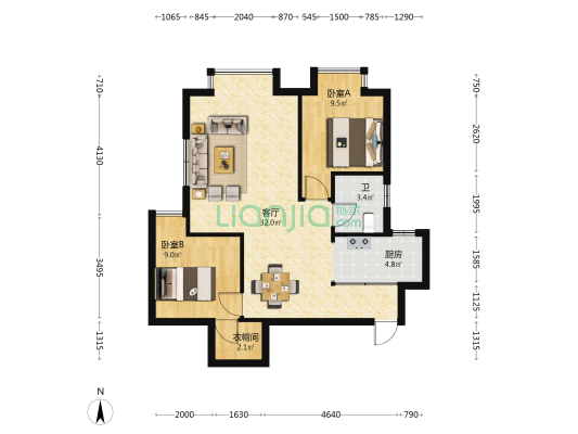 卓越时代大厦 2室1厅1卫 84平方