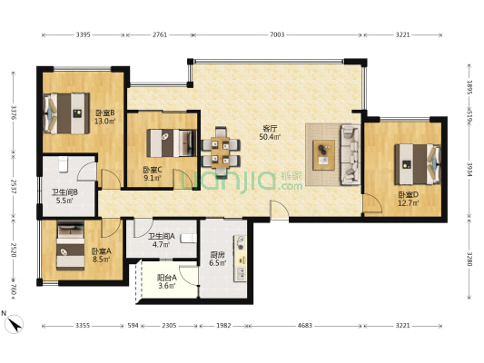 西派时代 4室1厅2卫 135平方