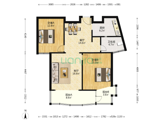 颐峰苑 2室2厅1卫 96平方