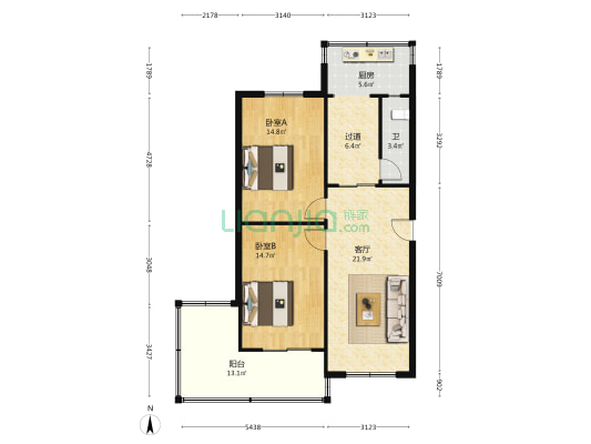 河北省图书馆宿舍 2室1厅1卫 88平方