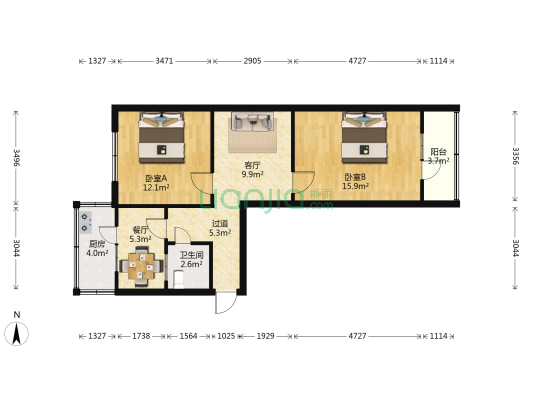 宏艺宿舍 2室2厅1卫 70平方