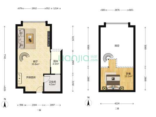 方圆月岛轩 1室1厅1卫 58平方