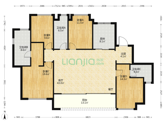 绿城美的桂语映月A区 4室1厅3卫 179平方