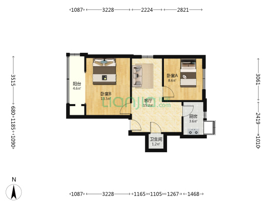 民主街 2室1厅1卫 58平方