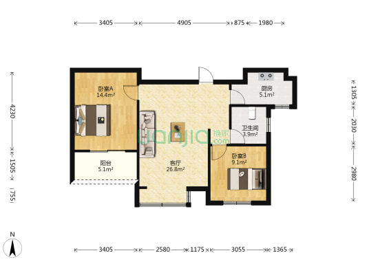 兴华小区 2室1厅1卫 89平方