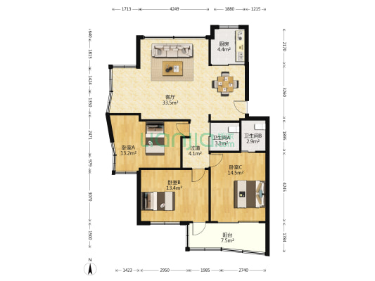 商贸城 3室1厅2卫 112平方