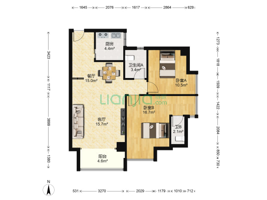 金谷城 2室2厅2卫 104平方