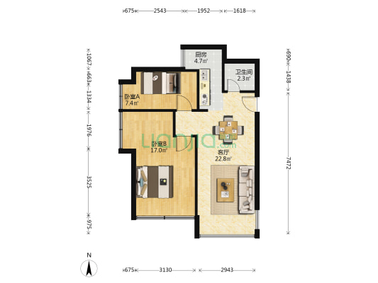 亿廷华府 2室1厅1卫 71平方