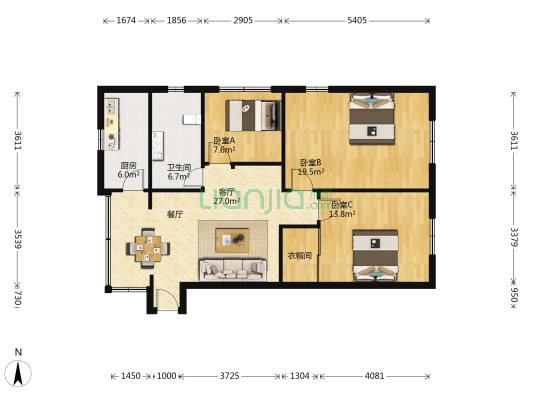 长征大厦 3室1厅1卫 117平方