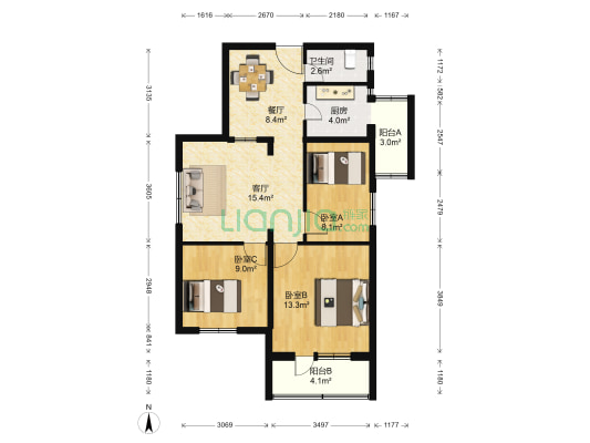 兴辰大厦 3室2厅1卫 98平方