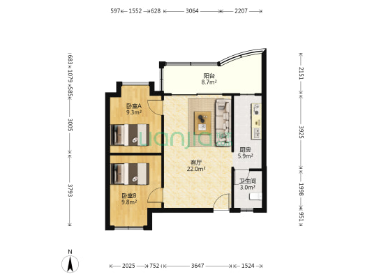 田美居 2室1厅1卫 71平方