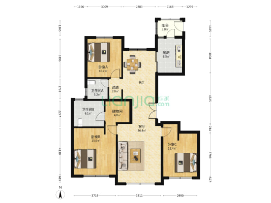 国誉府 3室1厅2卫 143平方