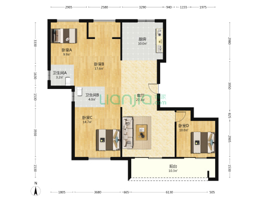 东鸿苑 4室1厅2卫 143平方