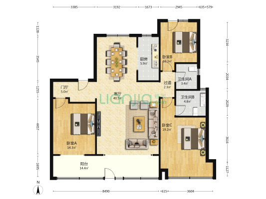 厚德雅园 3室1厅2卫 330平方