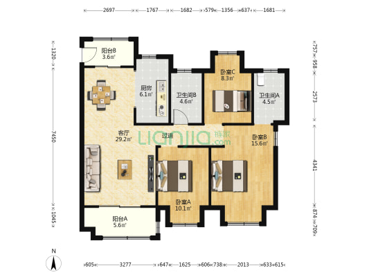 国投·岸芷汀兰 3室1厅2卫 114平方