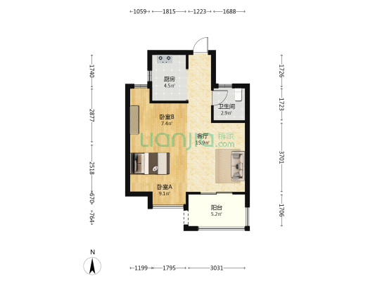 鼓楼映 2室1厅1卫 60平方
