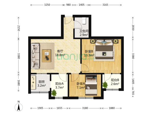 皇城桥路39号院 2室1厅1卫 64平方