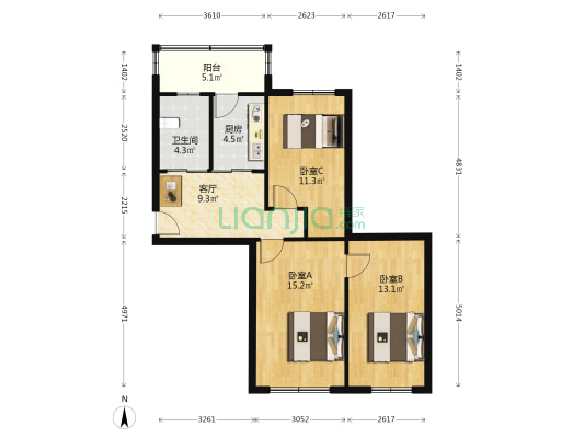 建行宿舍 3室1厅1卫 81平方