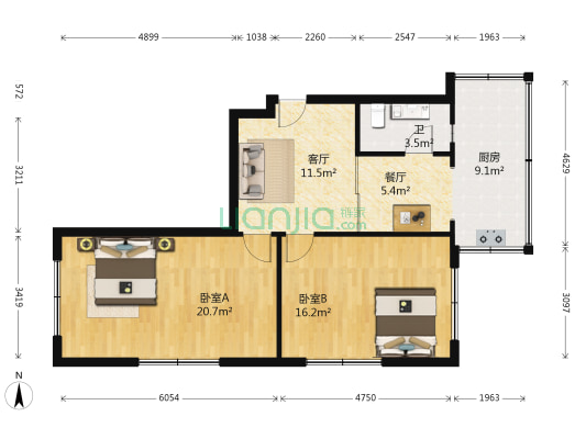 省监察厅家属楼 2室2厅1卫 83平方