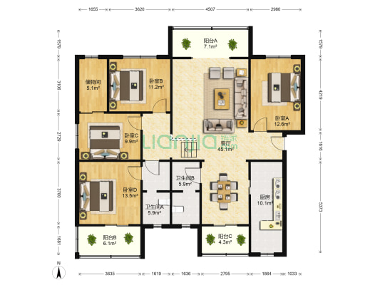 瑞通路14号 4室1厅2卫 169平方