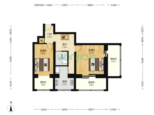 西门斗子营23号院 2室1厅1卫 53平方