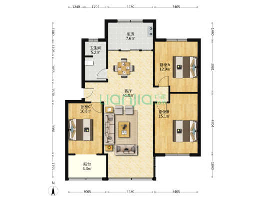 检查院家属院 3室1厅1卫 112平方