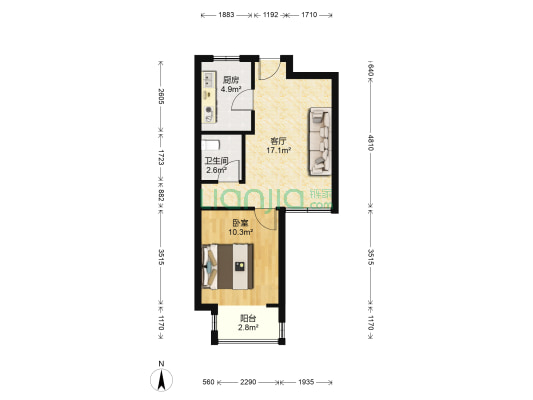 红杉郡 1室1厅1卫 56平方