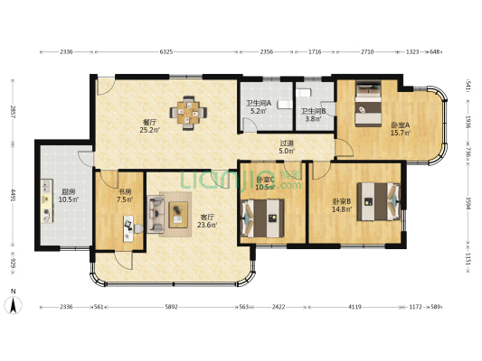 中房高级公寓 4室2厅2卫 176平方