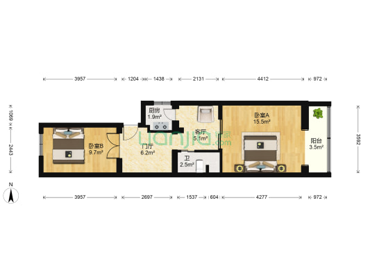 杨庄北街4号院 2室1厅1卫 60平方