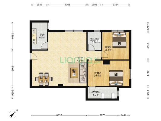 云宏大厦 2室1厅2卫 112平方