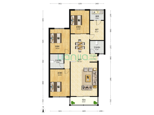 富华小区 3室2厅2卫 139平方