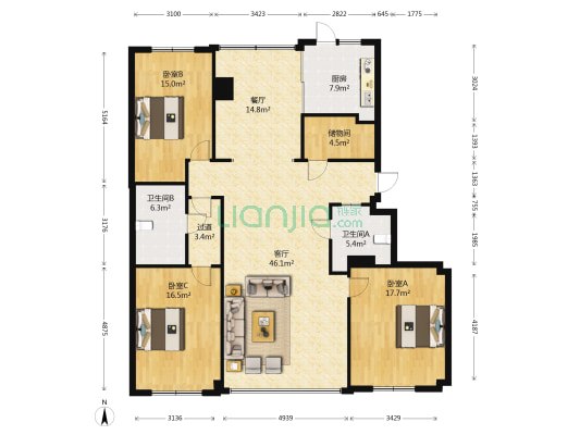 明泽苑 3室2厅2卫 182平方