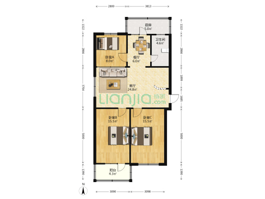 郭家巷粮食局宿舍 3室2厅1卫 144平方